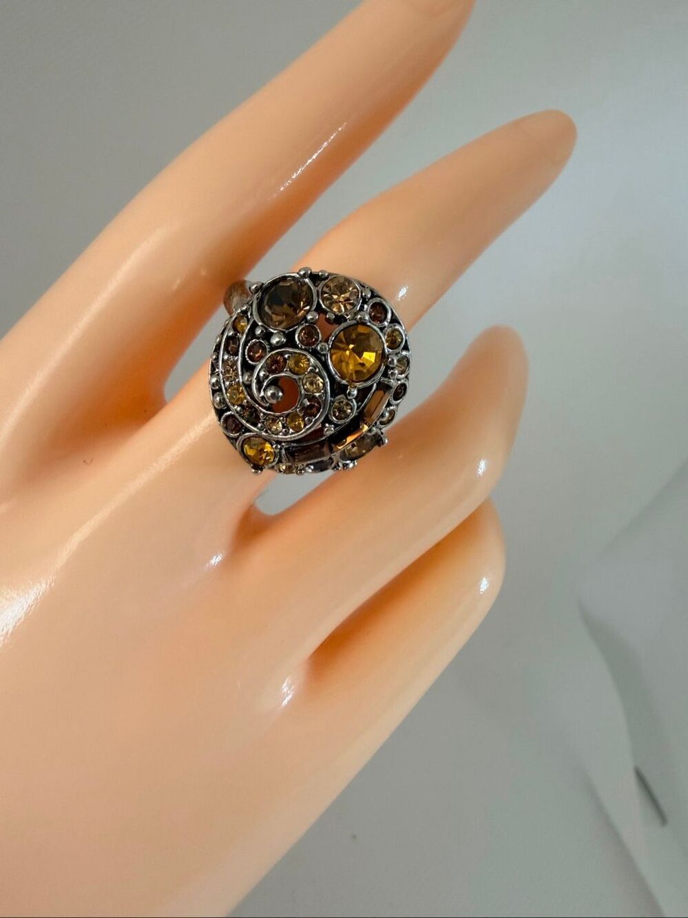 Kenneth Jay Lane Domed Amber Rhinestone Swirl Cocktail Ring